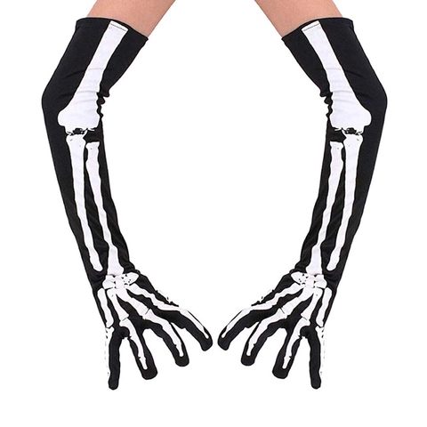Gants Halloween Motif Squelette Longs Polyester Élastique Gothique Horreur Scène Cosplay Accessoires De Déguisement