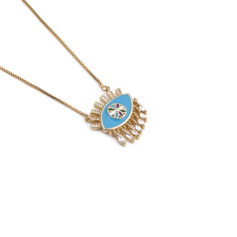 Collana Con Ciondolo Malocchio Rame Placcato Oro Smalto Blu Cuore Geometrico Nappa Zircone Gioielli Eleganti Regalo