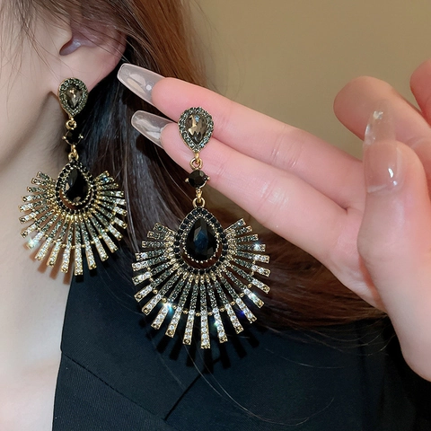 Boucles D'oreilles Éventail En Strass Avec Tige En Argent Sterling 925 Style Baroque Rétro Luxe Goutte D'eau Femmes