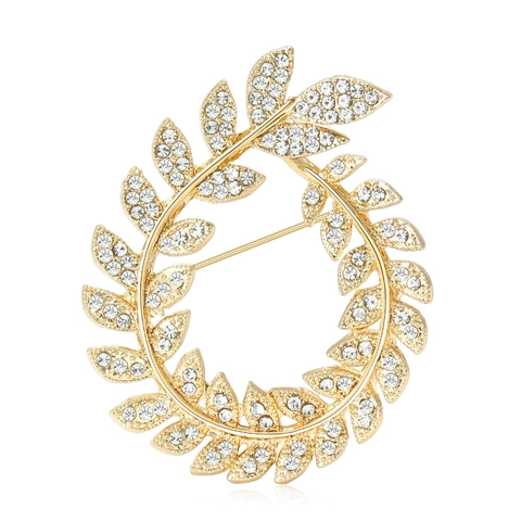 Broche Couronne De Branche D'Olivier Élégante Avec Strass Brillants Bijoux Accessoires De Costume En Alliage Pour Femmes