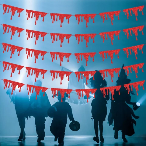 Halloween Blood Dripping Banner Red Glitter Paper Scary Creepy Haunted House Party Wall Hanging Decoration