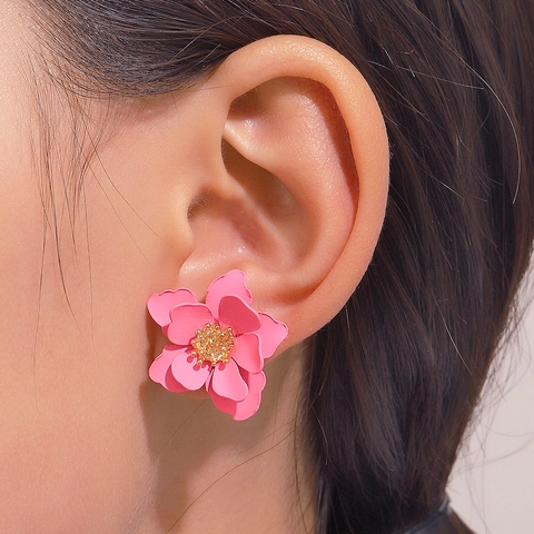 Multi Layer Flower Earrings Matte Iron Petals Alloy Core Stainless Steel Earring Post Sweet Jewelry For Women