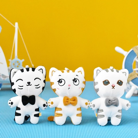 Cute Tiger Cat Plush Keychain Pendant Soft Stuffed Animal Mini Cat Toy Bag Charm Striped Cat Doll Keyring Gift For Kids Women