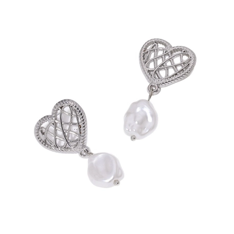 Pendientes De Gota De Perla Artificial De Corazón Acero Inoxidable 304 Chapado En Oro 18K Perla Barroca Artificial Irregular Retro Elegante