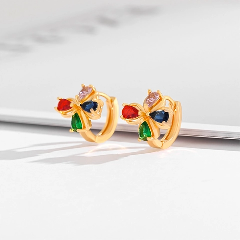 Fashion Copper Hoop Earrings Gold Plated Colorful Cubic Zirconia Huggie Earrings Elegant Inlaid Inlaid Jewelry For Women Party Daily