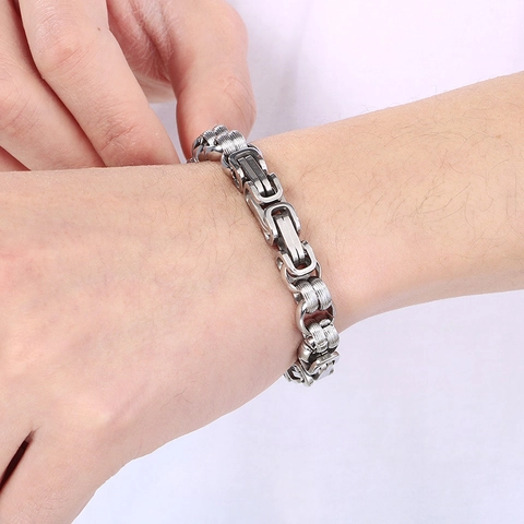 Men Byzantine Chain Bracelet Stainless Steel Heavy Duty Hip Hop Punk Retro Industrial Wrist Jewelry