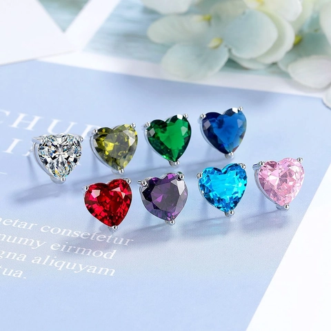 Heart Stud Earrings Copper Cubic Zirconia Romantic Elegant Jewelry For Women Fashion Accessory Multi Color Heart Cut