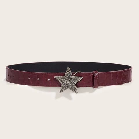 Damen PU Ledergürtel Mit Vintage Legierung Sternschnalle Retro Western Krokoprägung Taillengurt Für Jeans Kleider