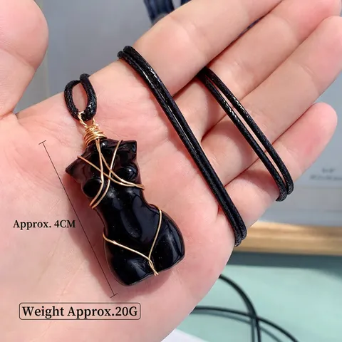 Natural Crystal Pendant Necklace Female Torso Shape Handmade Gold Wire Wrapped Gemstone Jewelry With Cord For Women