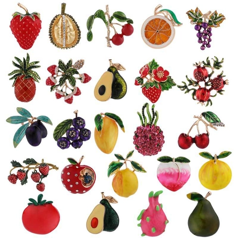 Fruit Brooch Pin Zinc Alloy Enamel Rhinestone Strawberry Cherry Pineapple Shape Anti-Exposure Lapel Pin For Women
