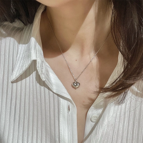 925 Sterling Silver Heart Pendant Necklace High Polished Minimalist Romantic Love Jewelry For Women