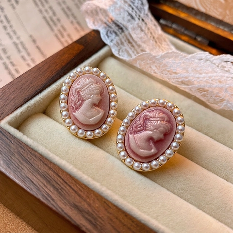 Pendientes De Botón De Camafeo Vintage Con Poste De Plata De Ley 925 Cobre Aleación Perla Artificial De Imitación Estilo Victoriano