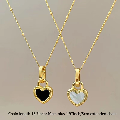 Heart Pendant Necklace And Earrings Elegant Gold Plated Stainless Steel Shell Heart Clavicle Chain Fashion Jewelry For Women