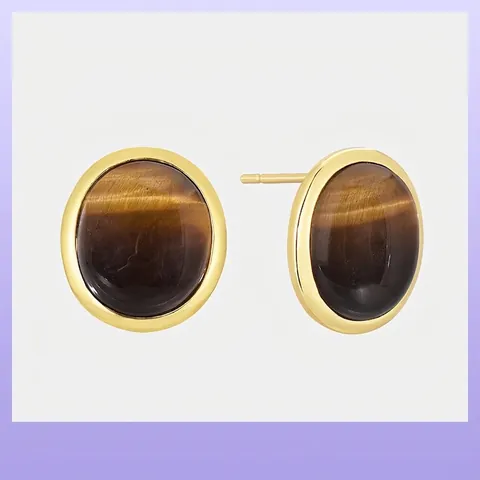 Pendientes De Botón Ojo De Tigre Con Poste De Plata De Ley 925 Cobre Chapado En Oro Estilo Retro Para Mujeres