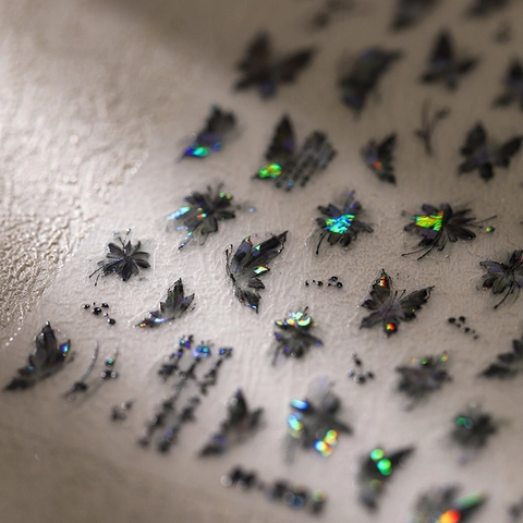 Butterfly Nail Art Stickers Holographic Laser 3D Adhesive Manicure Decals Cracked Glass Effect Ink Style Calligraphy