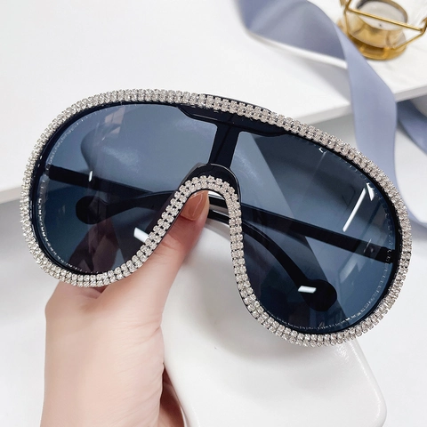 Gafas De Sol Shield Extragrandes Con Pedrería Para Mujer Montura PC Moda Fiesta Protección UV400 Lujo