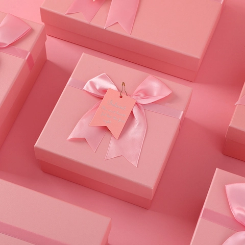 Caja De Regalo Rosa Embalaje De Papel Con Lazo De Cinta Etiqueta Decorativa Para Aniversario Cumpleaños Boda Elegante Lujo