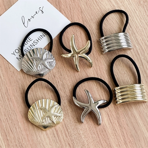Coleteros Aleación Metal Estrella De Mar Concha Geométrica Onda Minimalista Elásticos Soportes De Cola De Caballo Para Mujeres Niñas