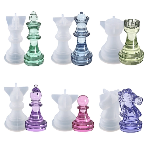 Molde De Silicona De Ajedrez Internacional Fundición De Resina DIY 3D Tablero Piezas Rey Reina Caballero Alfil Torre Peón Flexible