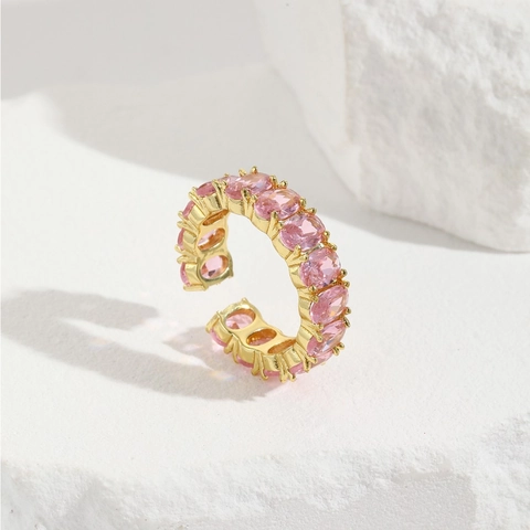 Copper Zirconia Geometric Oval Square Open Ring For Women Adjustable Gold Plated Pave Zirconia Fashion Jewelry Finger Ring