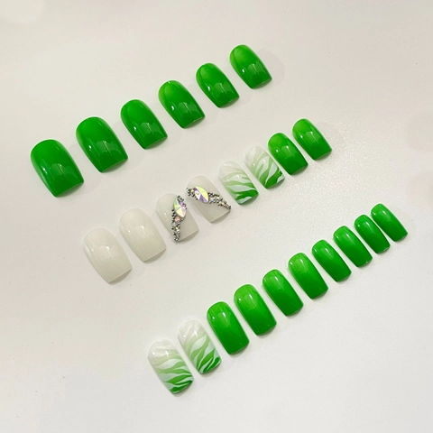 Press On Nails Short Square Glitter Zebra Pattern Rhinestone Artificial False Fingernails For Women Daily Ins Style