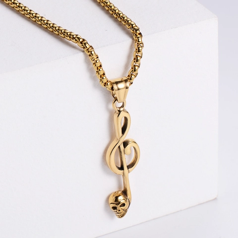 G-clef Music Note Skull Pendant Necklace 304 Stainless Steel Punk Gothic Rock Jewelry For Men Women Hip-hop Style