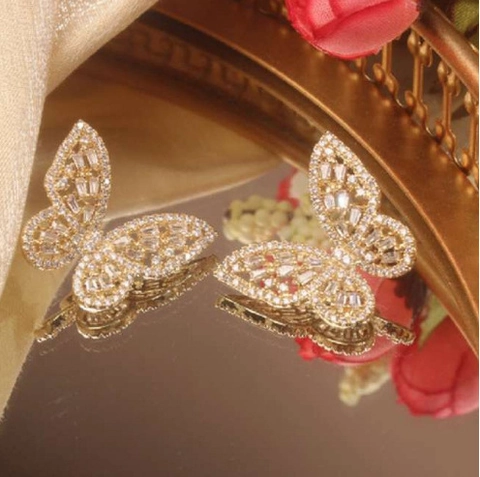 Butterfly Stud Earrings Hollow Copper Micro-pave Zircon Sparkly Fashion Jewelry Gift For Women