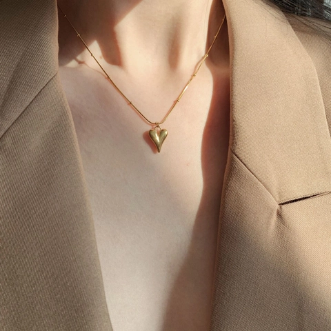 Collana E Orecchini Con Ciondolo A Cuore 3D Acciaio Al Titanio Placcato Oro Catena Di Perline Gioielli Minimalisti Per Donna Accessorio Dolce