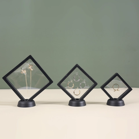 Transparente PE-Folie Schwebende Schmuckschatulle Kunststoff Display Ständer Box Für Halskette Ring Ohrring Aufbewahrung Geschenk Staubdichte Box
