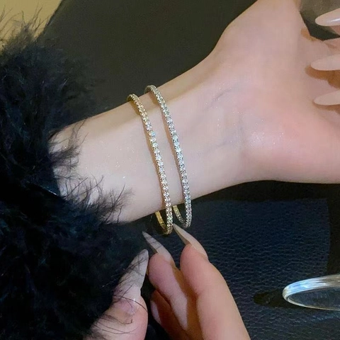 Single Row Crystal Rhinestone Elastic Bracelet Colorful Copper Jewelry Fashion Exquisite Tennis Bangle For Women