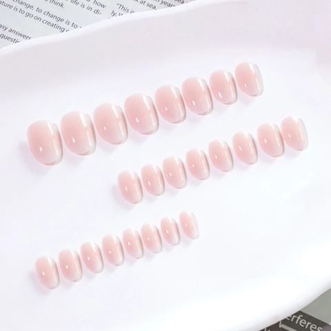 Unghie Finte Press On French Tip Rosa Bianco Sfumato Ombre Lucido Corto Tondo Per Donna Manicure Elegante