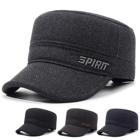 Gorra Militar De Invierno Para Hombre Sombrero Plano Cálido Con Orejeras Mezcla De Lana Cortavientos Outdoor