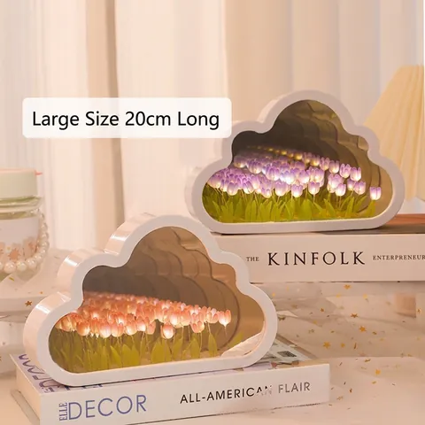 Cloud Tulip Infinity Mirror Night Light LED Acrylic Desktop Ornament DIY Material Kit Creative Atmosphere Lamp Gift Home Decor