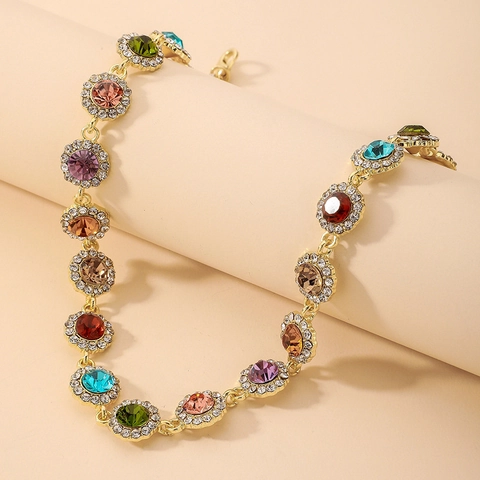 Collana Di Strass Colorati Retro Lusso Lega Tonalità Oro Choker Geometrico Per Donna Gioielli Di Moda