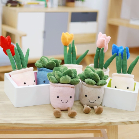 Cute Plush Plant Toy Soft Stuffed Tulip Succulent Doll With Smiling Face And Legs For Home Decor Creative Gift