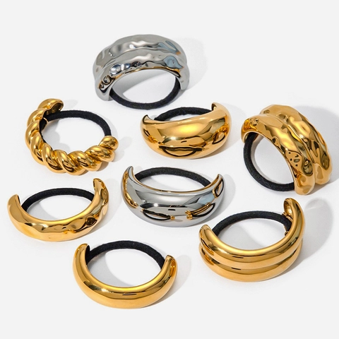 Gomas Para El Pelo Minimalistas De Acero Inoxidable Metal Oro Plata Soporte Para Cola De Caballo Elásticas Impermeables