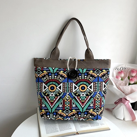 Ethnic Canvas Tote Bag Μεγάλης Χωρητικότητας Bohemian Geometric Elephant Print Τσάντα Χειρός Για Γυναίκες Casual Τσάντα Ώμου