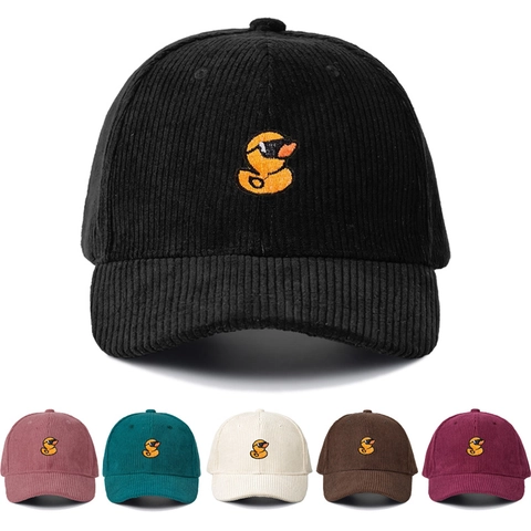 Cute Duck Embroidery Corduroy Baseball Cap Adjustable Casual Sun Hat For Outdoor Activities