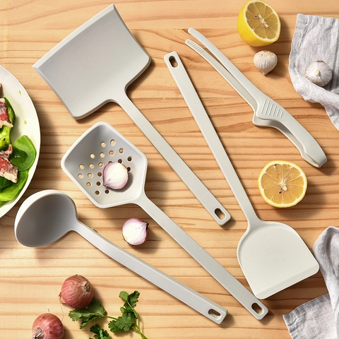 Silicone Kitchen Utensils Cooking Tools Spatula Soup Spoon Slotted Turner Tongs Heat Resistant Nonstick Integrated Handle