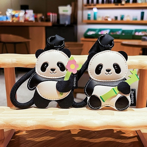 Simpatico Portachiavi Panda In Pelle Ciondolo Per Borsa Cuciture A Mano Animale Cartone Animato Per Borsa Zaino Regalo