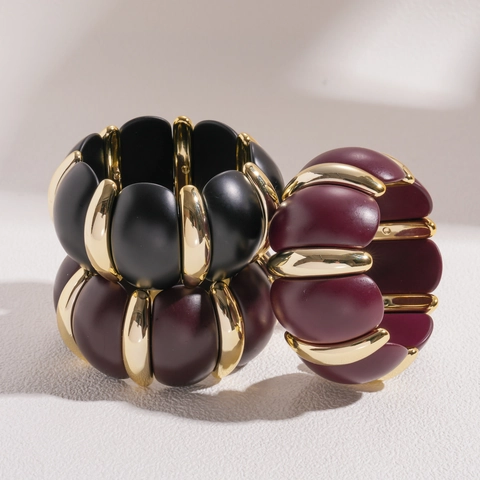 Chunky Gesplitste Armband Geometrisch Acryl En Legering Statement Elastische Bangle Retro Modieuze Handsieraden Voor Dames