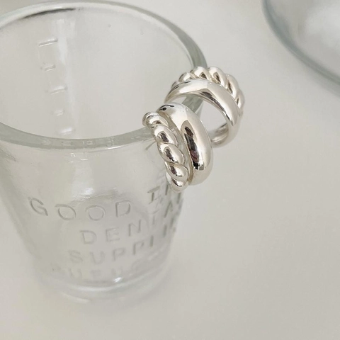 925 Sterling Silber Ohrringe Zweilagig Gedrehtes Seil Glatt Geometrisch C-Form Minimalistischer Modeschmuck Für Damen