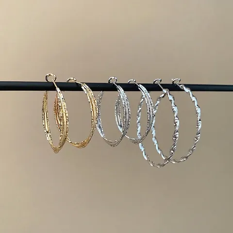 Gedrehte Creolen Mit 925 Sterling Silber Ohrstecker Große Runde Geometrische Spirale Metall Ohrringe Für Damen Mode