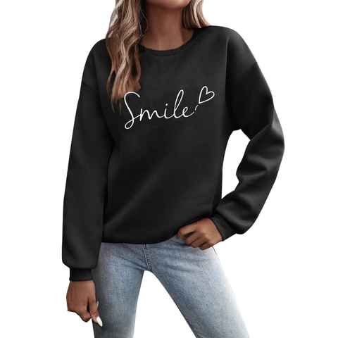 Felpa Pullover A Maniche Lunghe Girocollo Poliestere Stampa Lettere Smile Halloween Strega Streetwear Top Da Donna