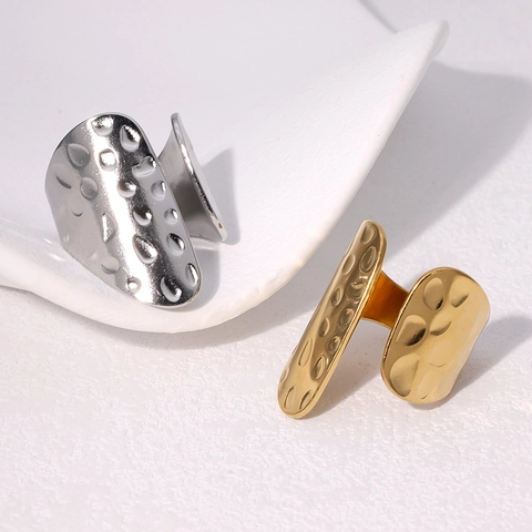 Anello Aperto Minimalista Texture Martellata Acciaio Inossidabile Placcato Oro Regolabile Gioielli Vintage Per Donna