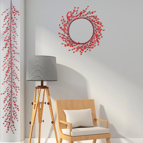 Ghirlanda Di Bacche Rosse Artificiale Corona Con Bacche Di Schiuma E Filo Di Ferro Per Decorazione Natale Capodanno