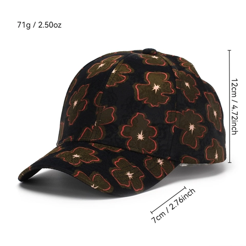 Casquette De Baseball À Imprimé Floral Polyester Panelled Visière Courbée Protection Solaire Chapeau Réglable Extérieur