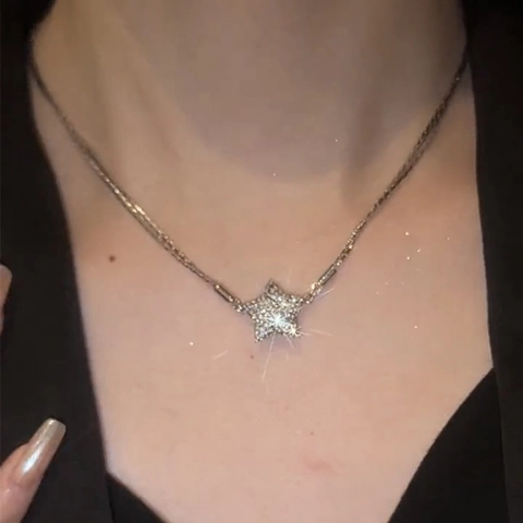 Collana Con Pendente A Stella Pentagramma Magnetica In Acciaio Inossidabile Strass Zircone Catena Clavicola Gioielli Donna