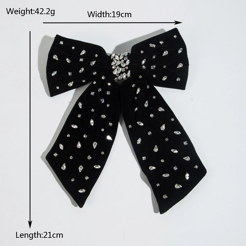 Large Velvet Bow Hair Clip For Women Luxurious Rhinestone Inlaid Elegant Spring Clip Fashion Hair Accessory For Wedding