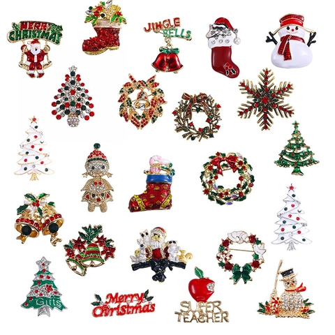 Weihnachts Brosche Pin Retro Legierung Emaille Strass Festlich Weihnachtsmann Baum Schneemann Urlaub Party Deko Accessoire